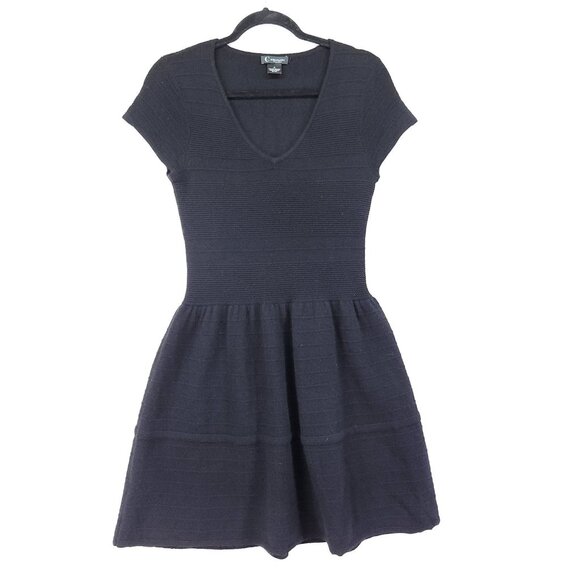 C by BLOOMINGDALES 100% Cashmere 2-Ply Fit & Flare Dress Size Medium Ribbed - Picture 1 of 12